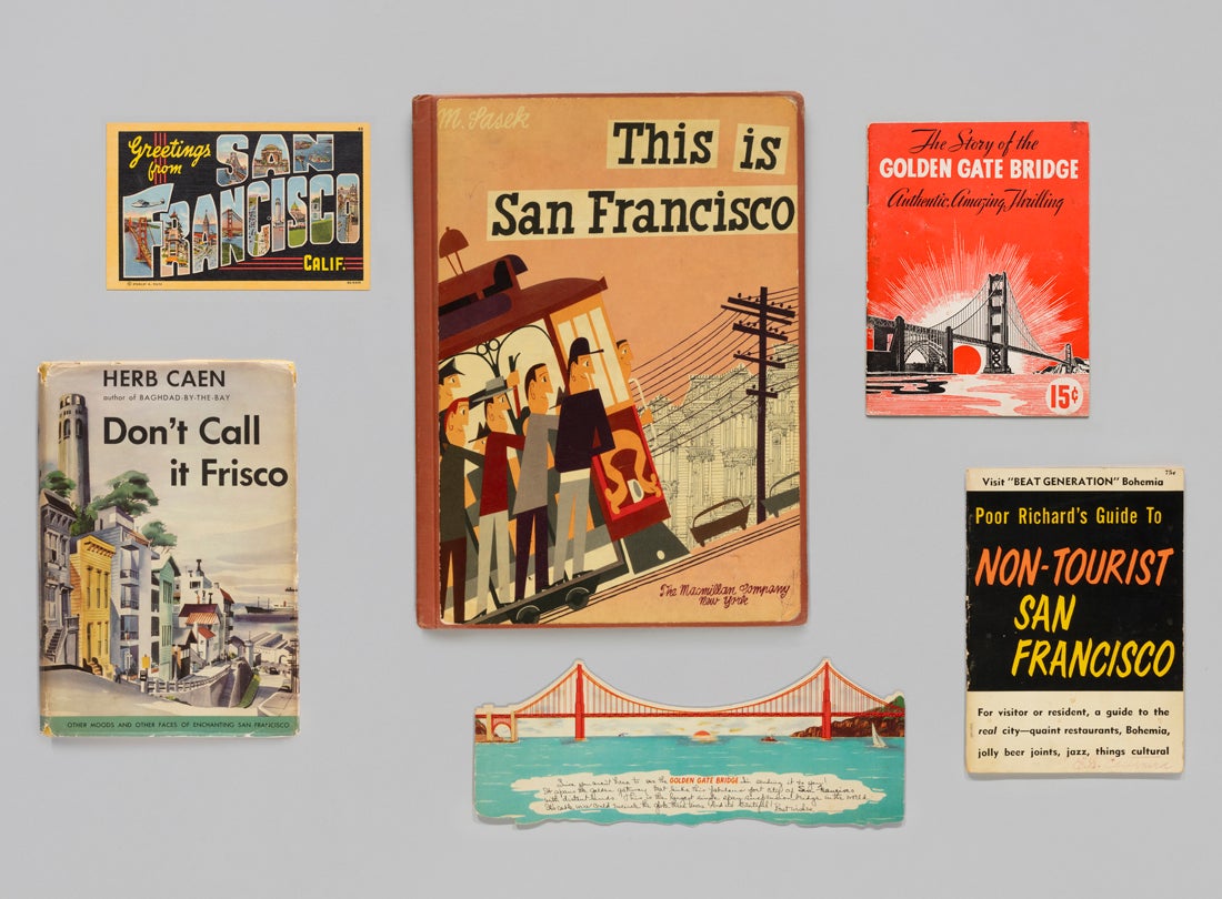 Greetings from San Francisco and Golden Gate Bridge postcards  c. 1940s–50s, Don’t Call it Frisco  1953, This is San Francisco  1962, The Story of the Golden Gate Bridge  1936, Non-Tourist San Francisco  1958