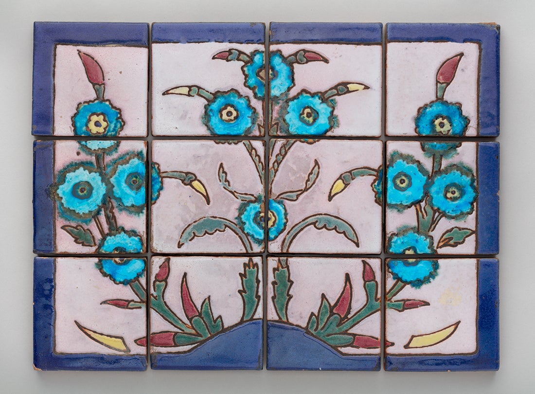 Floral-motif cuerda seca tiles  c. 1920–36 