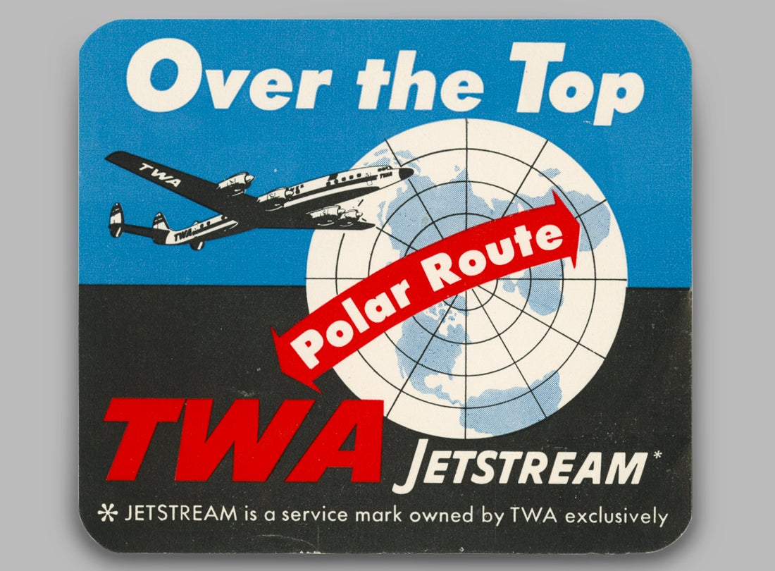 TWA (Trans World Airlines) Polar Route luggage label  1957