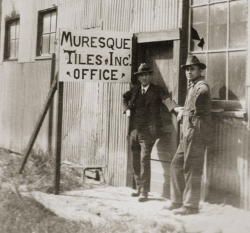 William Flynn Muir (left) at his Muresque factory  c. 1928