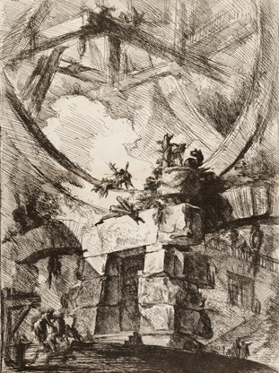 Plate IX: The Giant Wheel  1760; Carceri d’Invenzione (Imaginary Prisons); 2nd Edition; 16 Plates; Giovanni Battista Piranesi (Mogliano Veneto 1720 – 1778 Rome); etching on laid paper; 21.75 x 16 in; L2016.2101.073]