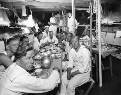 Rainbow interior, crew at dinner  1934