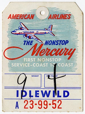 American Airlines Mercury Service baggage destination tag 1950s