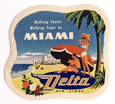 Delta Air Lines Miami luggage label 1950s