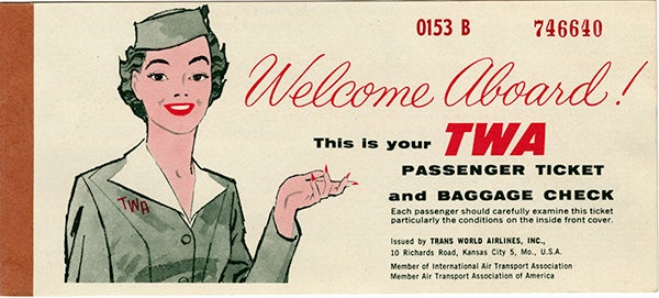 TWA (Trans World Airlines) ticket 1957