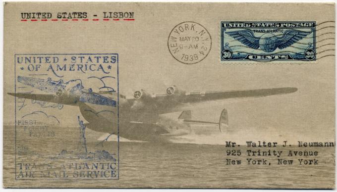 Airmail Flight Cover Pan American Airways Fam 18 New York Lisbon Route Sfo Museum