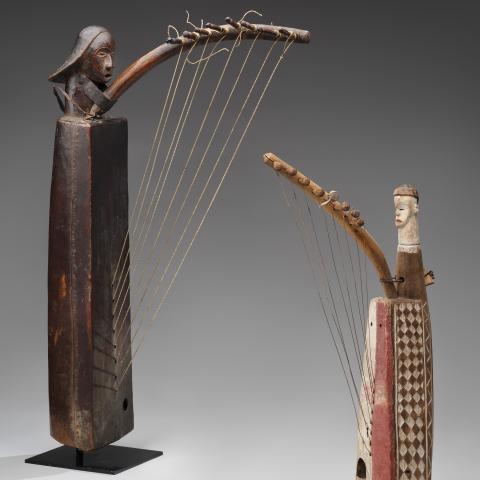 Harp lutes, [left] Ngounie River region, Gabon, Tsogo peoples, [right] Gabon, Ndjabi peoples