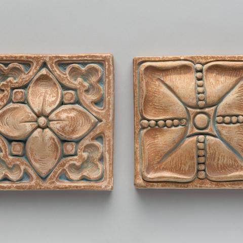 Floral-motif tile  c. 1920–32 and Leaf Rosette tile  c. 1920–32