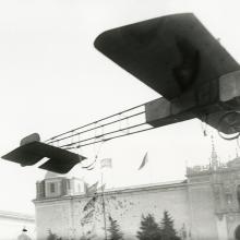 Charles F. Niles taking off in his Huntington monoplane from the North Gardens at the Panama-Pacific International Exposition, San Francisco  1915 