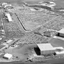 Aerial view of San Francisco International Airport (SFO) f ​​​​​​​acing south toward Coyote Point  August 27, 1963